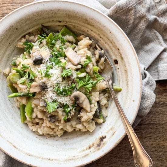 risotto med portobellosvampe og groenne asparges